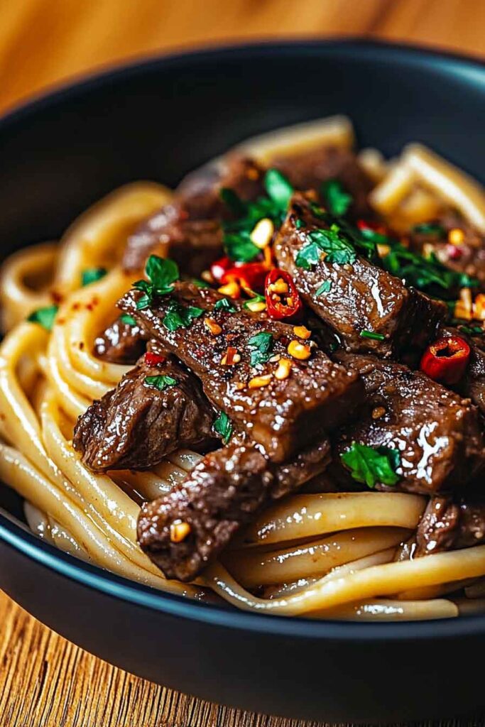 Sweet And Spicy Garlic Steak Pasta