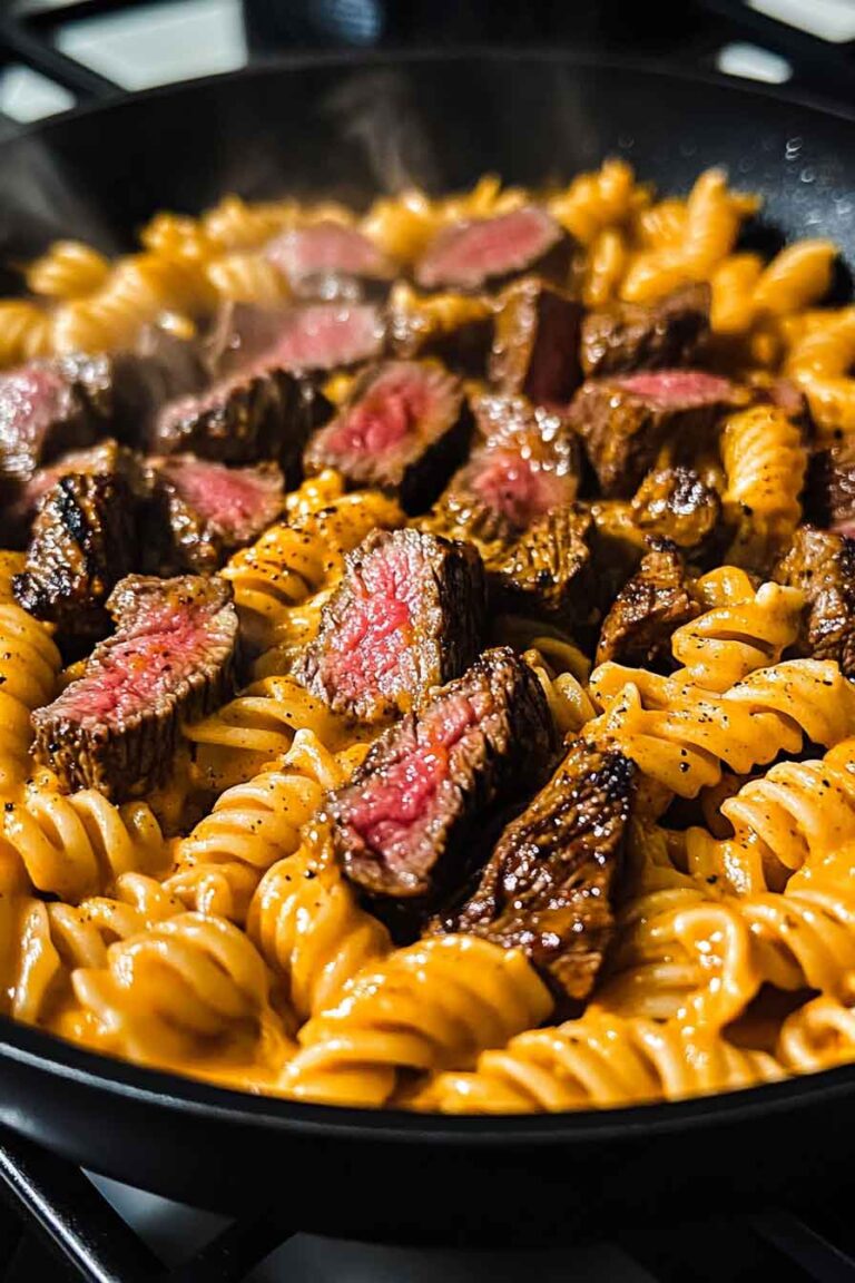 Cheesy Spicy Cajun Steak Pasta Skillet