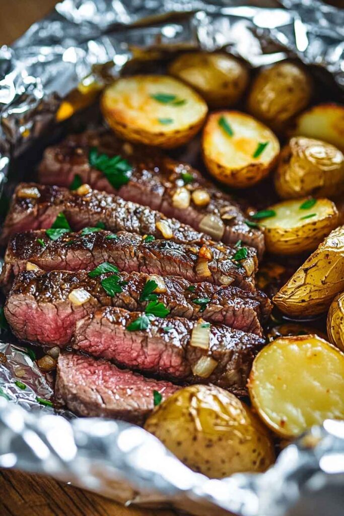 How to Make Garlic Steak Potato Foil Packets