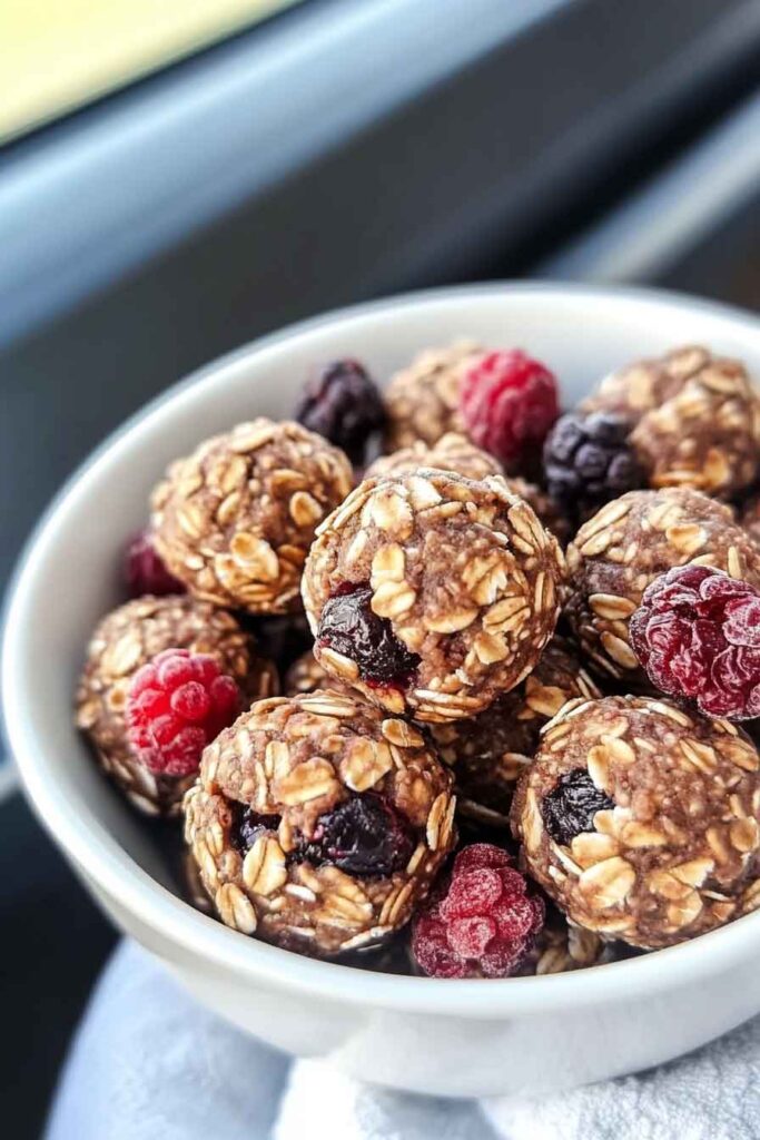 No Bake Chocolate Berry Protein Balls