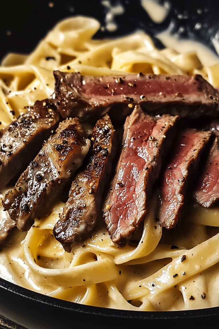 One Pot Spicy Steak Alfredo Pasta
