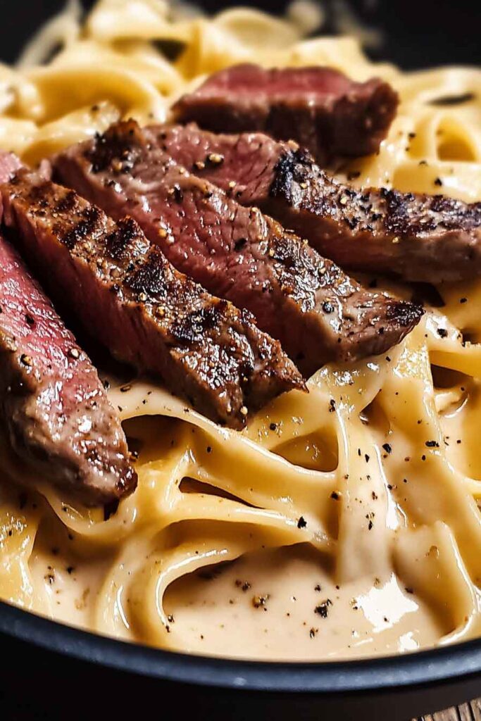 Spicy Steak Alfredo Pasta