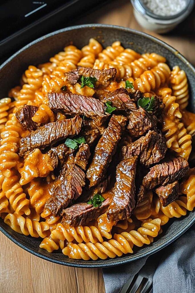 One Skillet Buffalo Ranch Steak Pasta