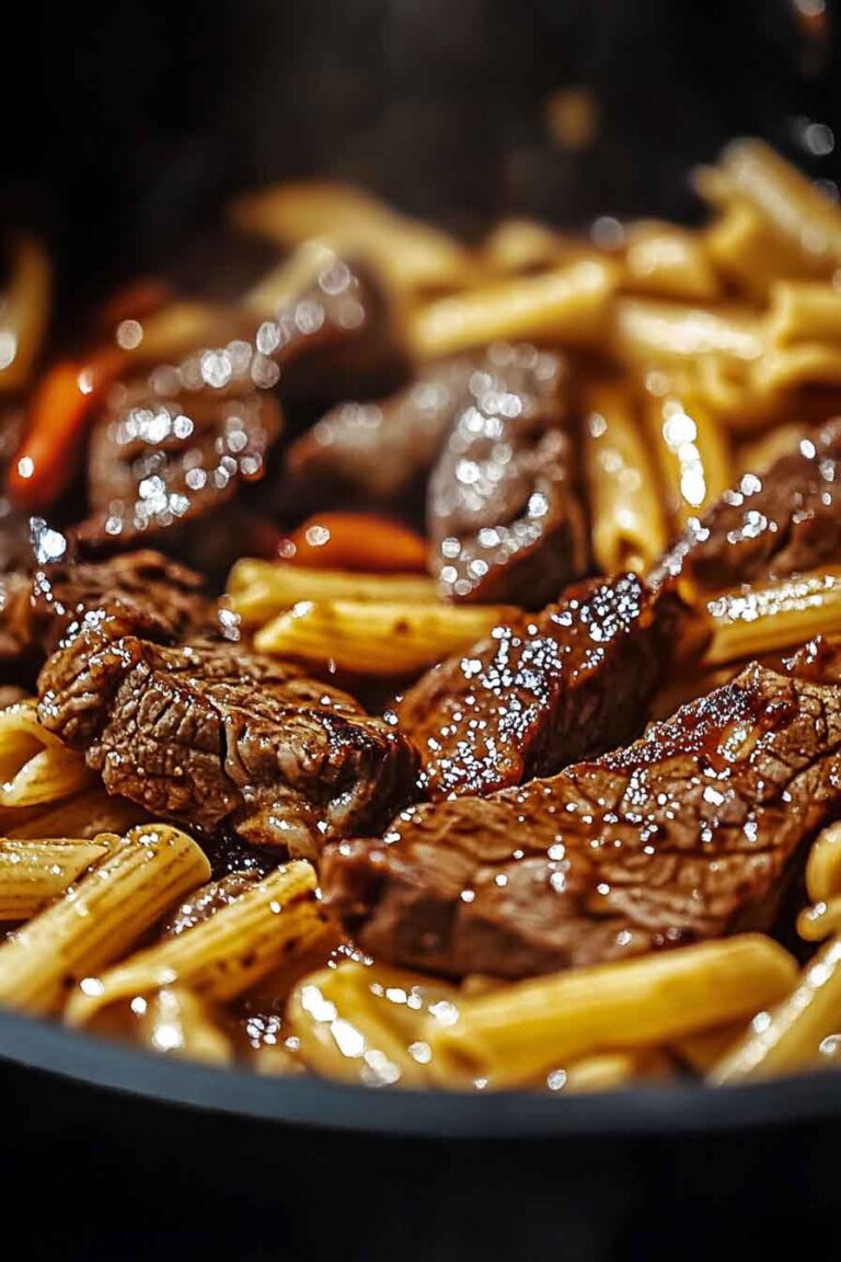 One Skillet Spicy Honey Steak Pasta