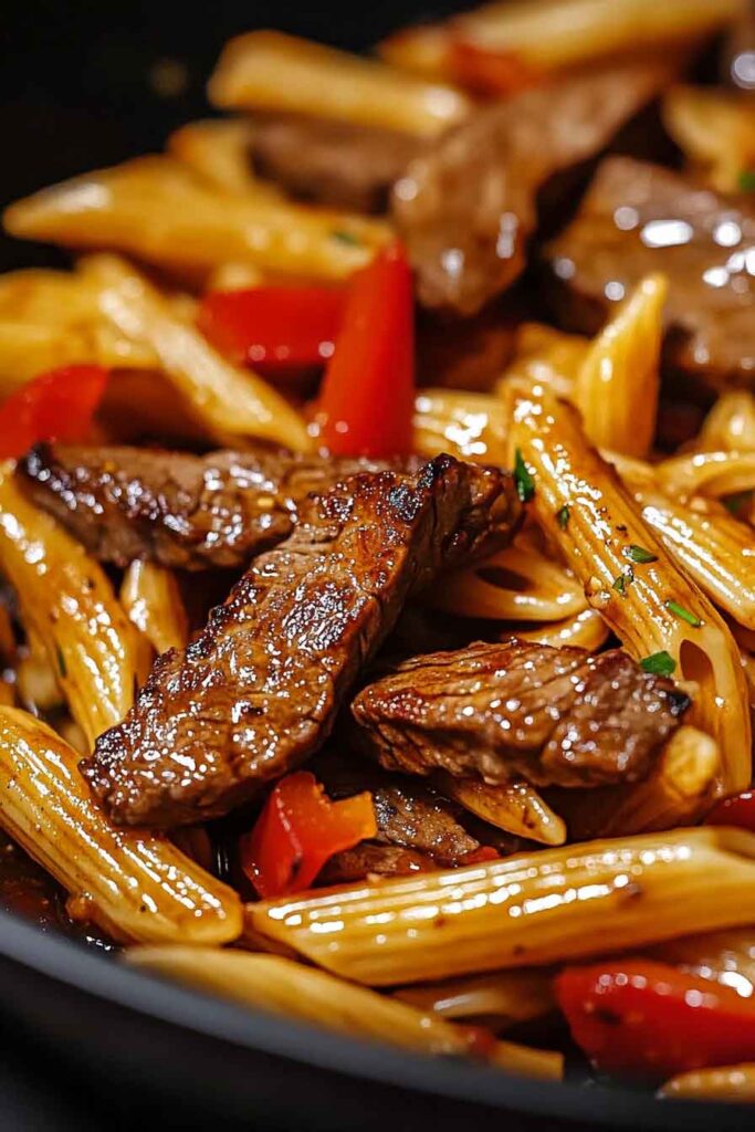 One Skillet Spicy Honey Steak Pasta