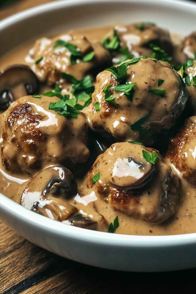 Savory Beef Meatballs In Mushroom Sauce