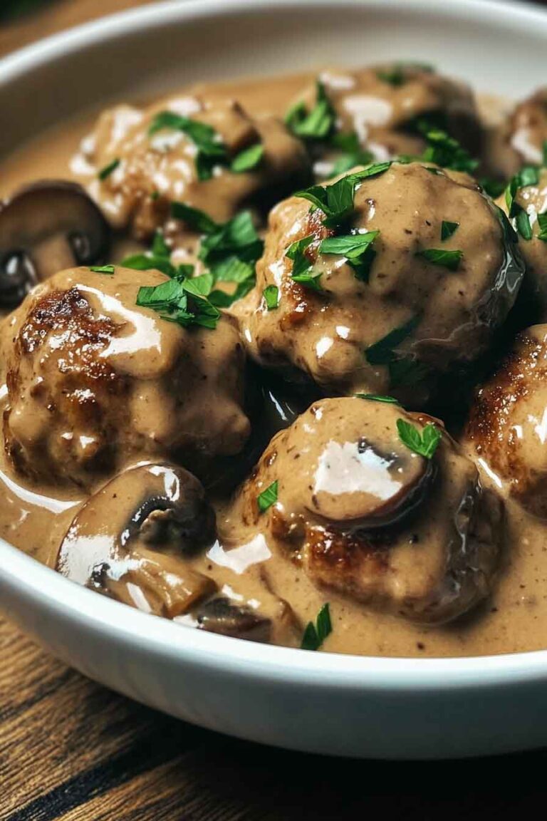 Savory Beef Meatballs In Mushroom Sauce