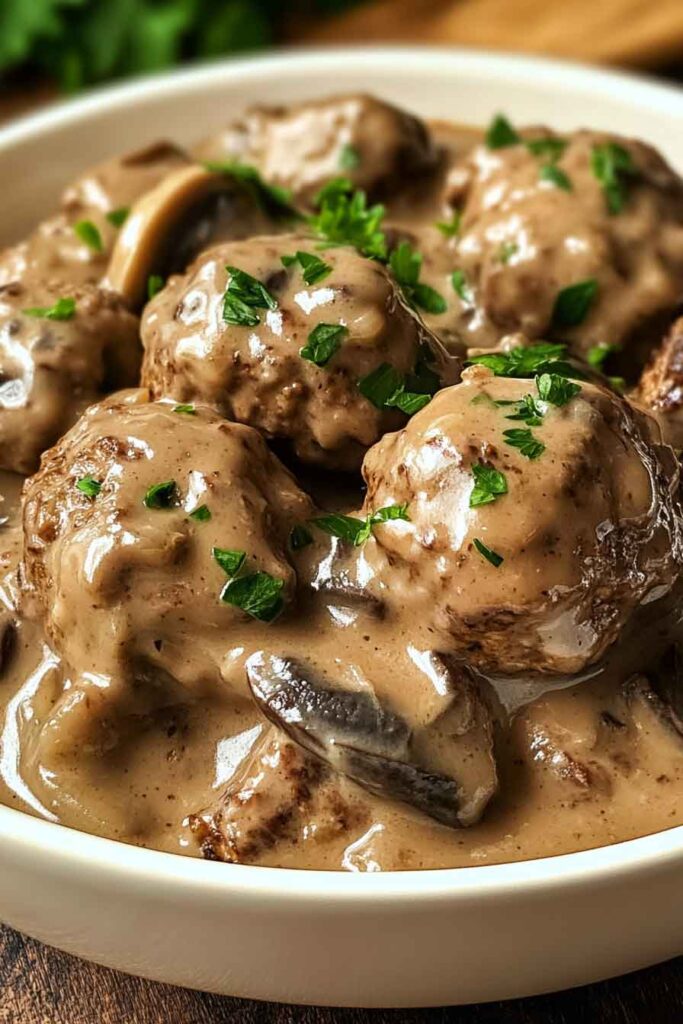 Savory Beef Meatballs In Mushroom Sauce