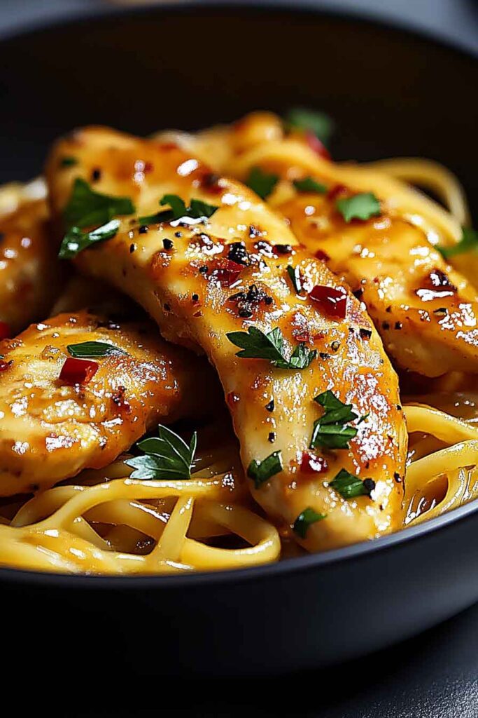 Sweet Spicy Garlic Parmesan Chicken Linguine