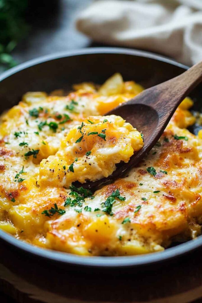 Cheesy Potato Egg Scramble