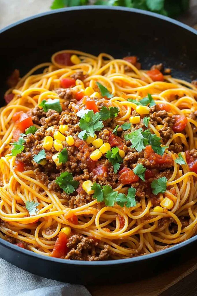 One Pot Taco Spaghetti
