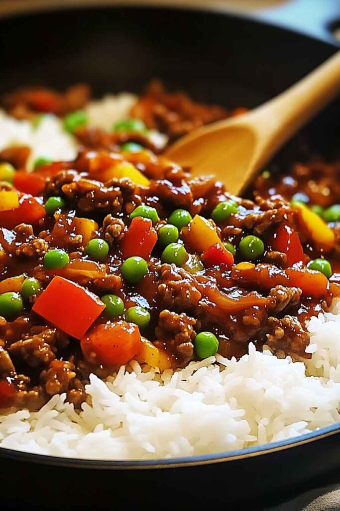 One Pan Sticky Sweet Chili Beef Rice