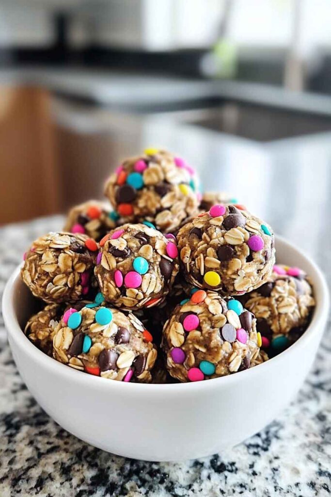 No Bake Springtime Monster Cookie Energy Bites With Chocolate Chips