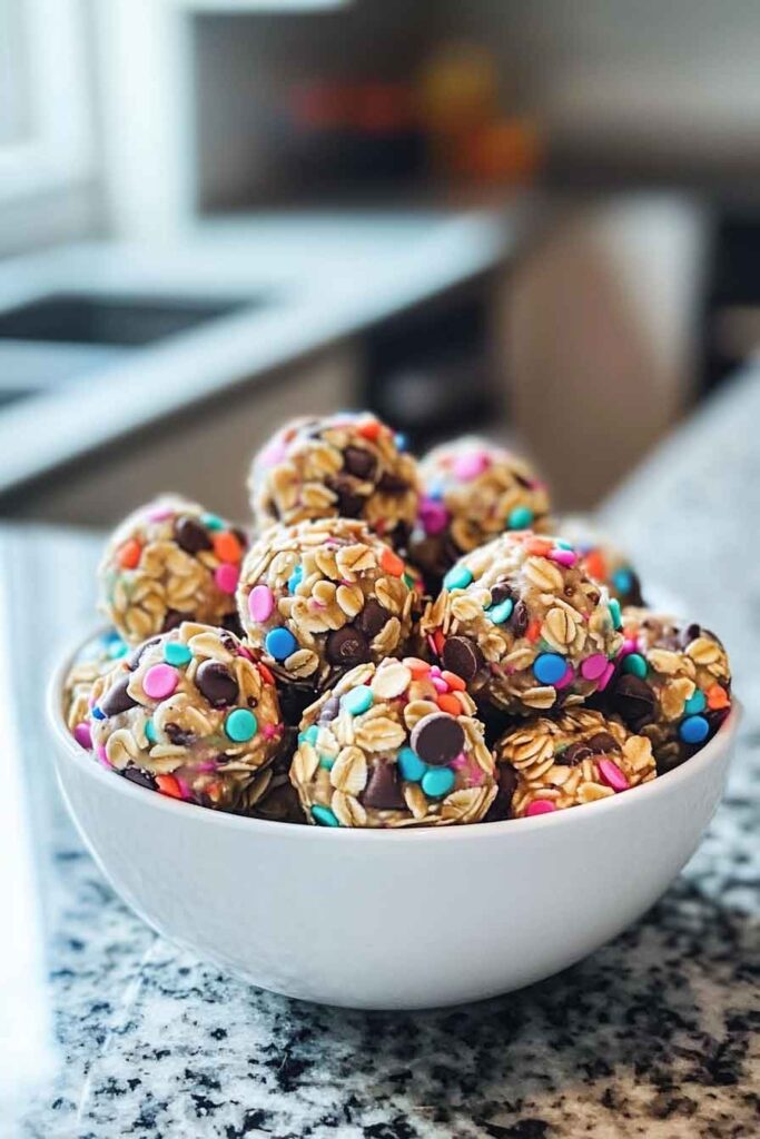 No Bake Springtime Monster Cookie Energy Bites With Chocolate Chips
