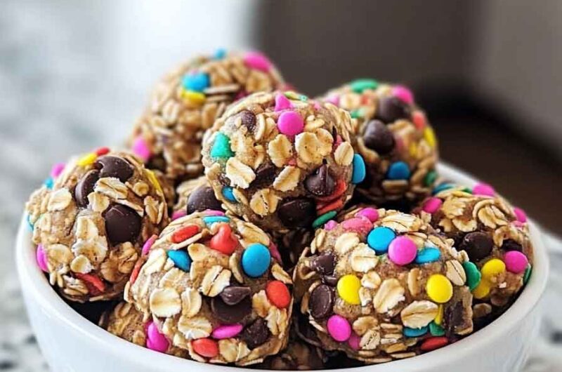 No Bake Springtime Monster Cookie Energy Bites With Chocolate Chips