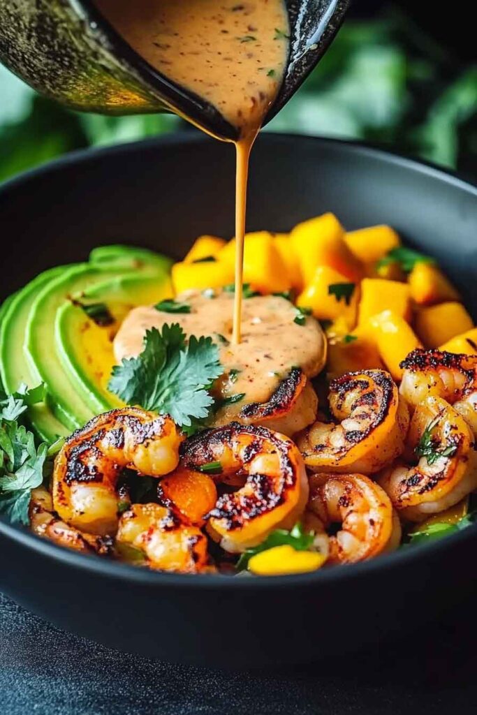 Shrimp and Avocado Bowls With Mango Salsa Lime Chili Sauce