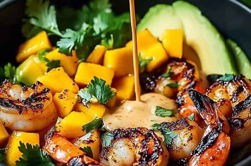 Shrimp and Avocado Bowls With Mango Salsa Lime Chili Sauce