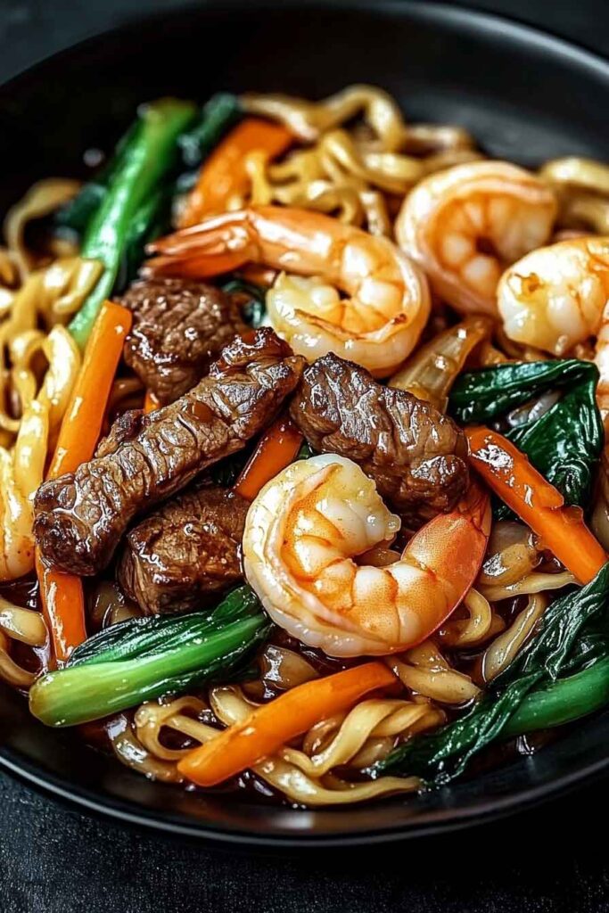 Steak Shrimp Stir Fried Noodles