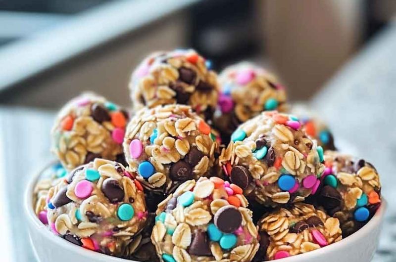 No Bake Springtime Monster Cookie Energy Bites With Chocolate Chips
